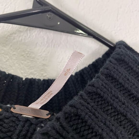 Free People Black, White, Grey & Tan Striped Knit Semi-Cropped Sweater - Picture 5 of 6